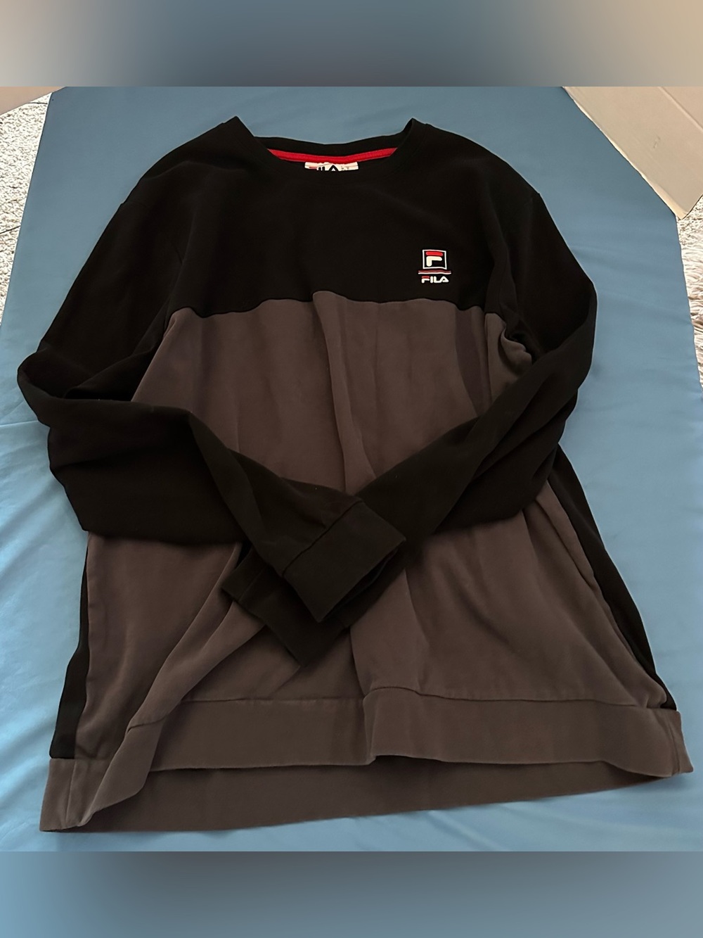Fila Black and Charcoal Colorblock Crewneck Sweatshirt